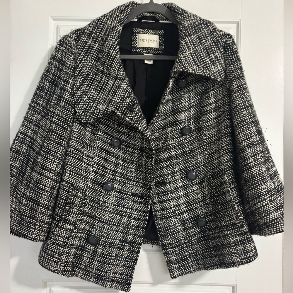 White House Black Market Wool Blend Peacoat – Black & White Tweed – Size S